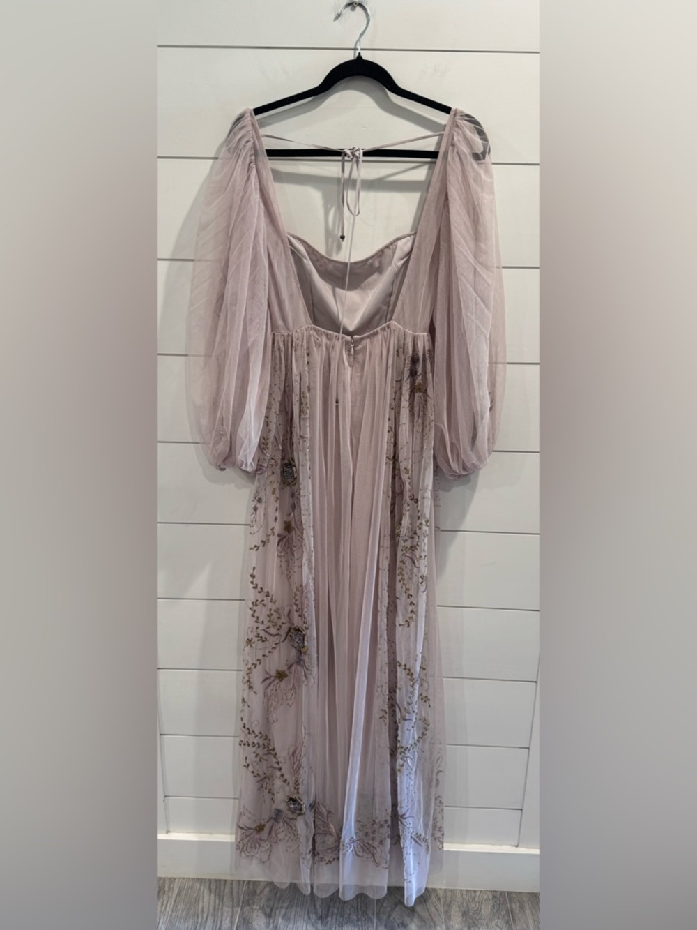 BHLDN Stargazer Purple Valetta Empire-Waist Puff-Sleeve Backless Gown - Picture 9 of 11